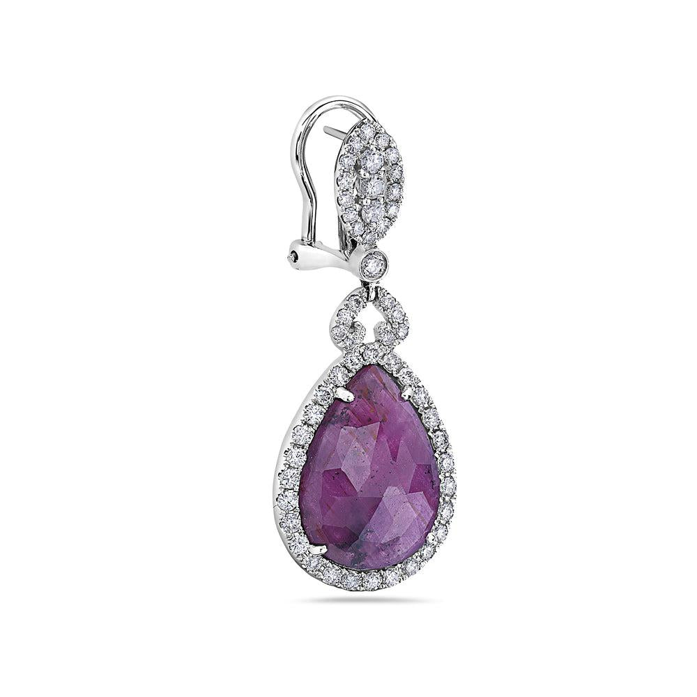 18K White Gold Ladies Earrings With Diamonds and Rubies