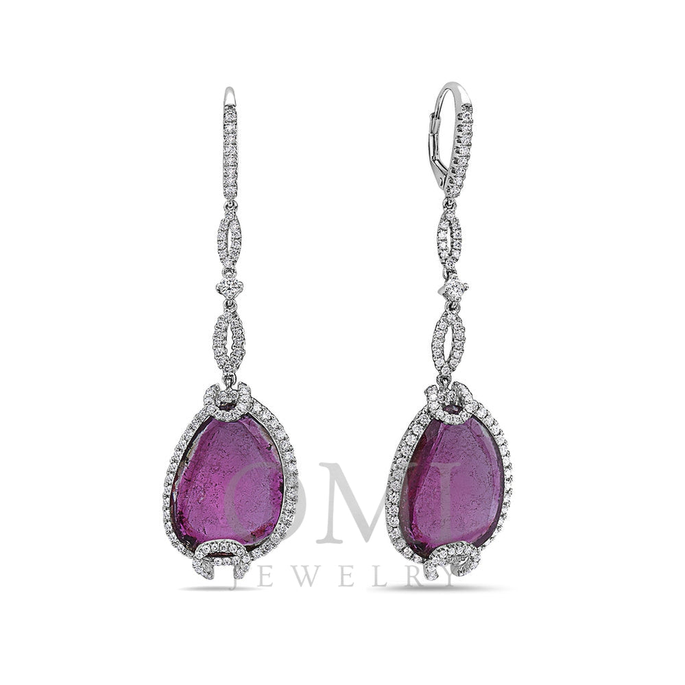 18K White Gold Ladies Earrings With Diamonds and Rubies
