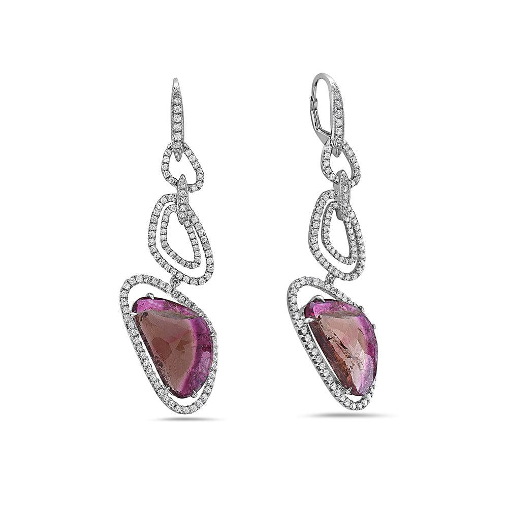 18K WHITE GOLD DIAMOND & GEMSTONE EARRINGS 1.57 CTW