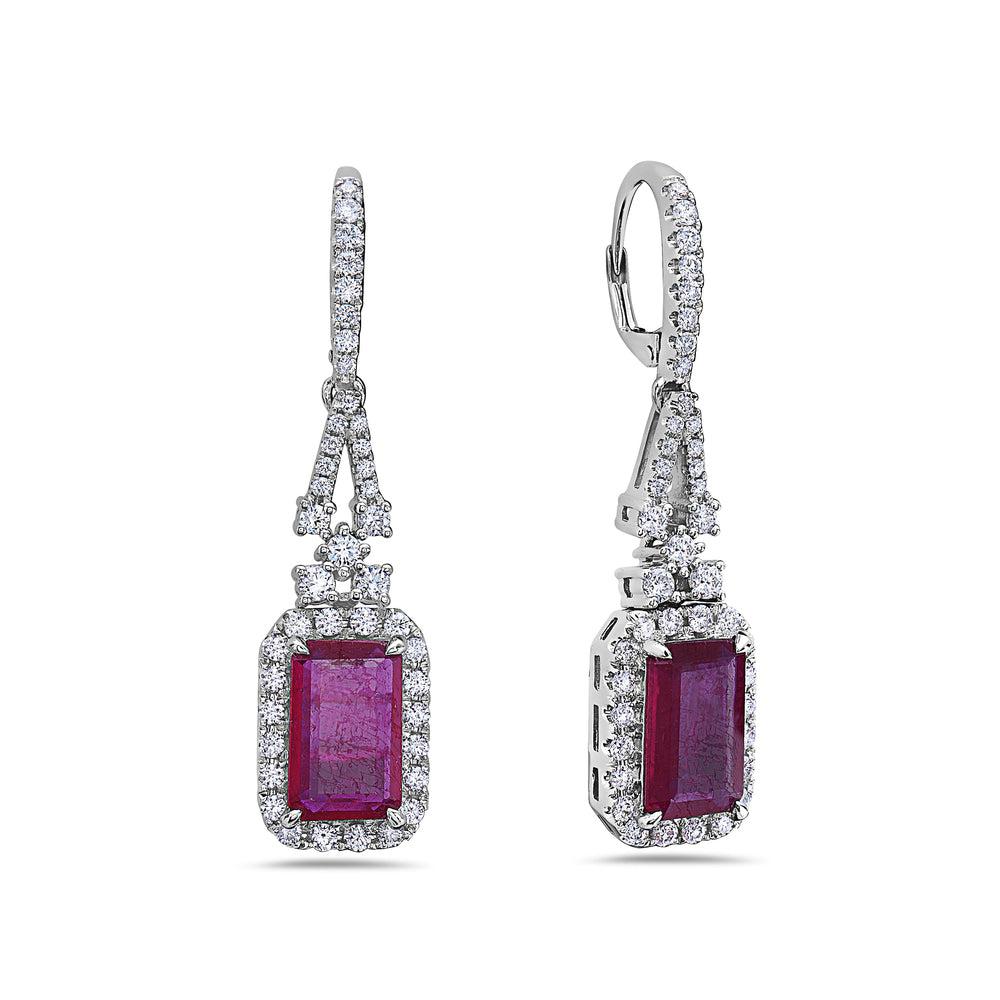 18K White Gold Ladies Earrings With White: 1.77 CTW Ruby: 5.68 CTW Diamonds