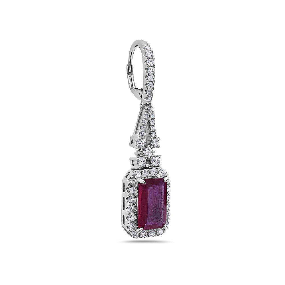 18K White Gold Ladies Earrings With White: 1.77 CTW Ruby: 5.68 CTW Diamonds