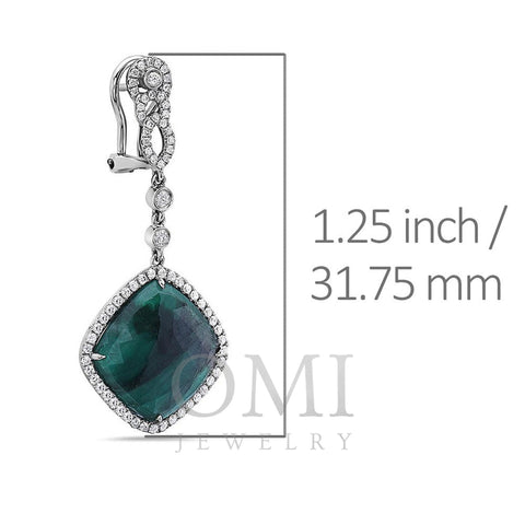 18K White Gold Ladies Earrings With 1.42 CTW Diamonds and Emerald: 17.16 CTW