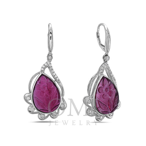18K White Gold Ladies Earrings With Rubies And Diamonds