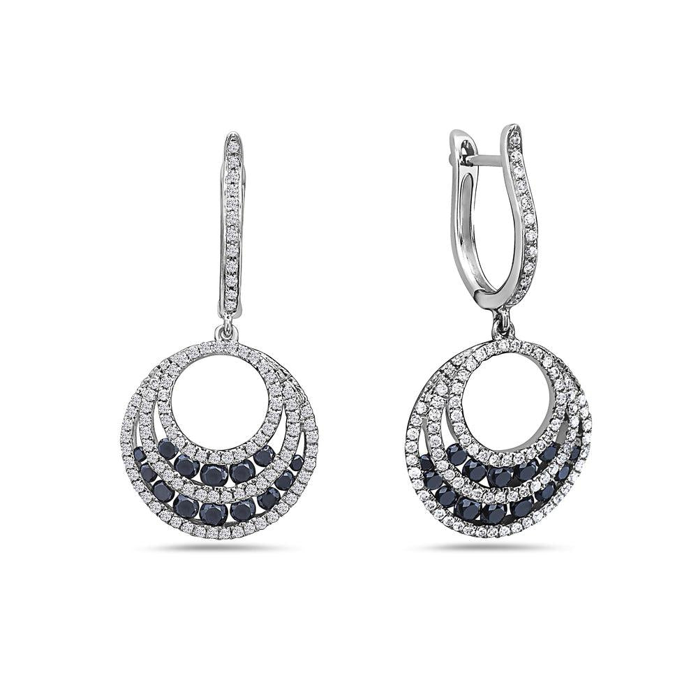 14K WHITE GOLD WHITE & BLACK DIAMOND DROP EARRINGS 10.96 CTW