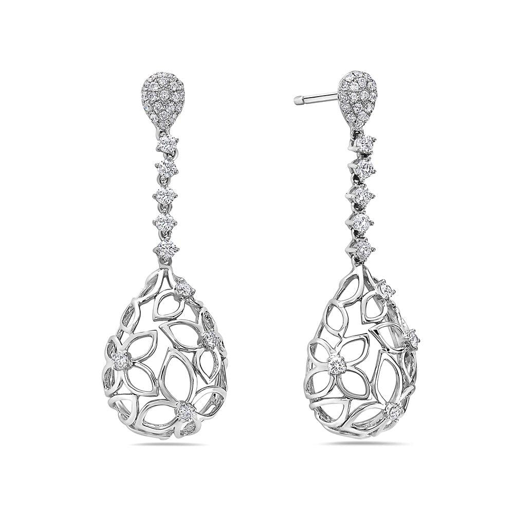 18K WHITE GOLD ROUND DIAMOND DROP EARRINGS 1.24 CT