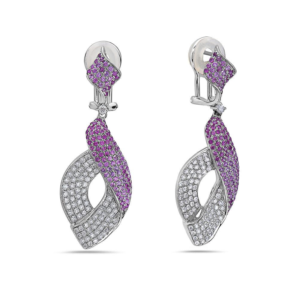 18K White Gold Ladies Earrings Witt Round Shaped  Diamonds