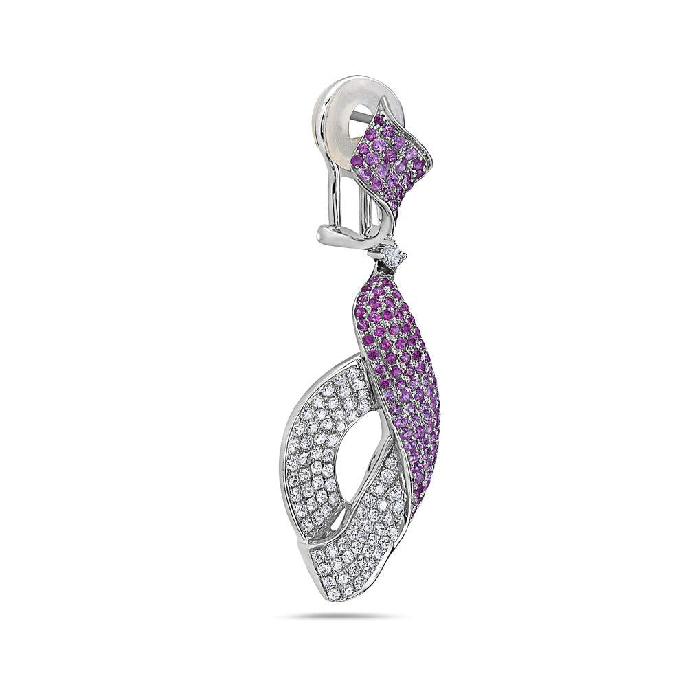 18K White Gold Ladies Earrings Witt Round Shaped  Diamonds