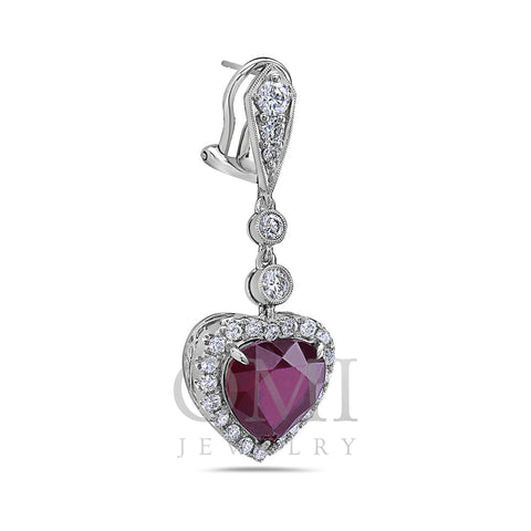 18K White Gold Ladies Heart Shaped Earrings With Ruby And Diamonds