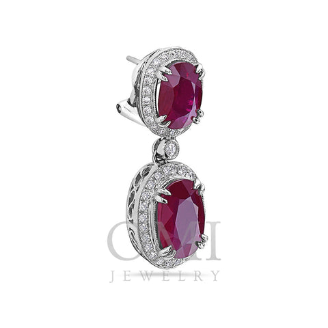 18K White Gold Ladies Round  Shaped  Earrings With Ruby And Diamonds