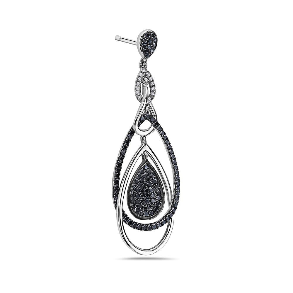 18K White Gold Ladies Earrings With White And Black Diamonds