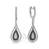 18K White Gold Ladies Tears Shaped Earrings With  Black And White Diamonds