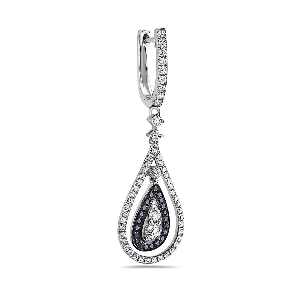 18K WHITE GOLD BLACK & WHITE DIAMOND TEAR DROP EARRINGS 1.27 CTW