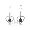 14K White Gold Ladies Heart Shaped Earrings With White And Black Diamonds