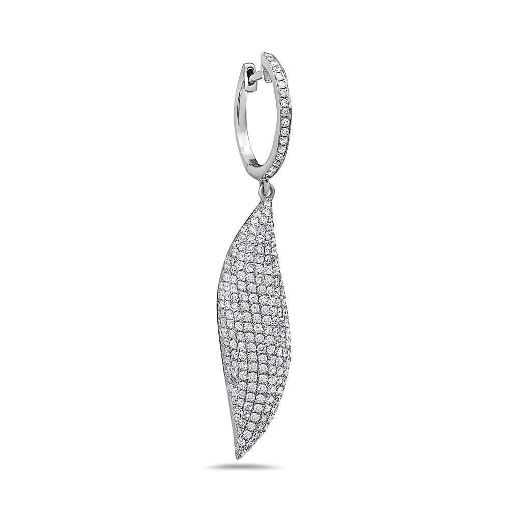 18K White Gold Ladies Leaf Shaped Earrings With Diamonds