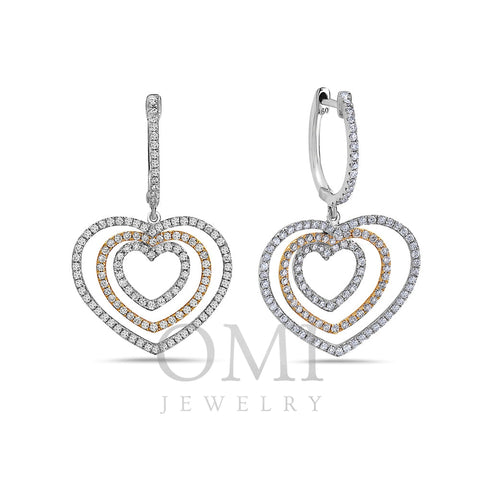 18K White Gold Ladies Heart Shaped  Earrings With White Diamonds