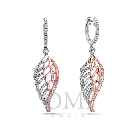 18K White And Rose Gold Leaf Shaped Ladies Earrings With Diamonds