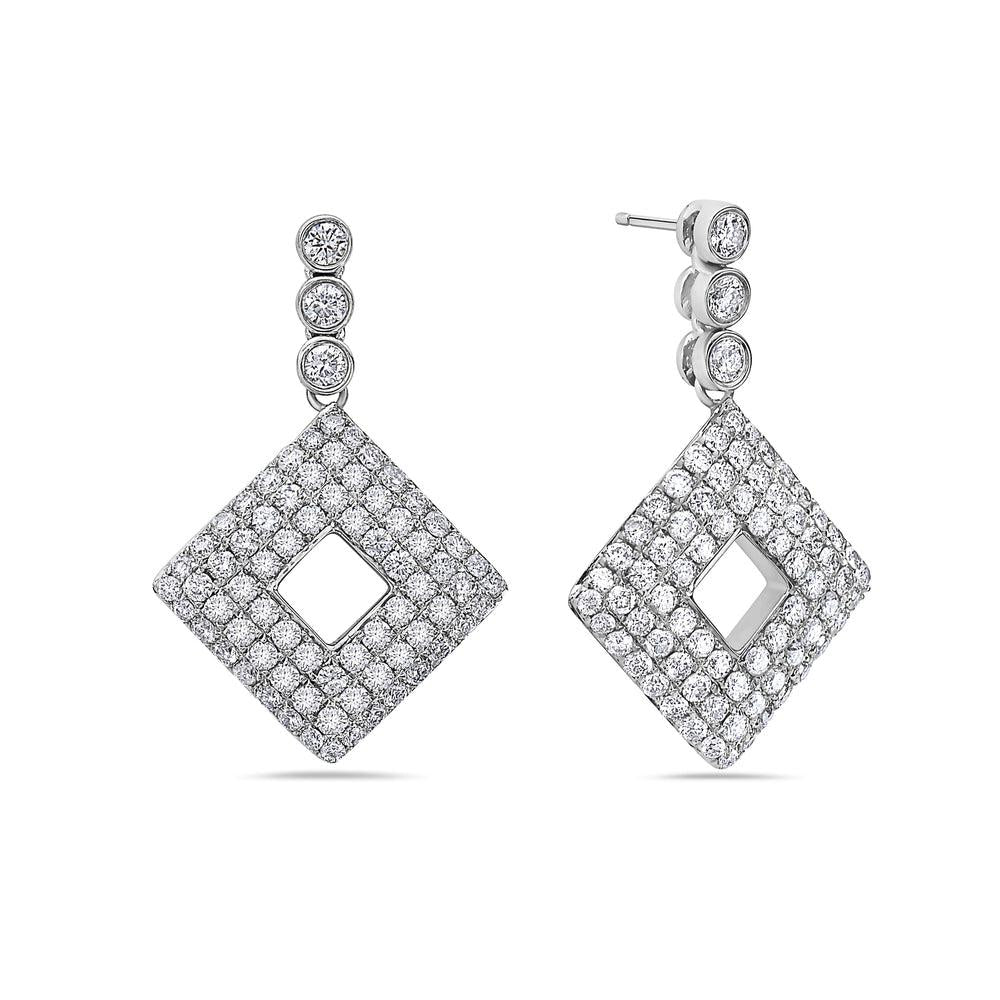 14K WHITE GOLD DIAMOND DROP EARRINGS 2.95 CTW