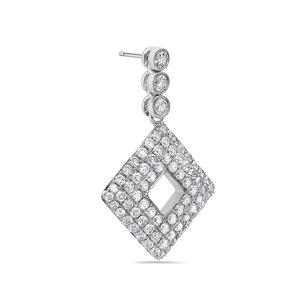 14K WHITE GOLD DIAMOND DROP EARRINGS 2.95 CTW