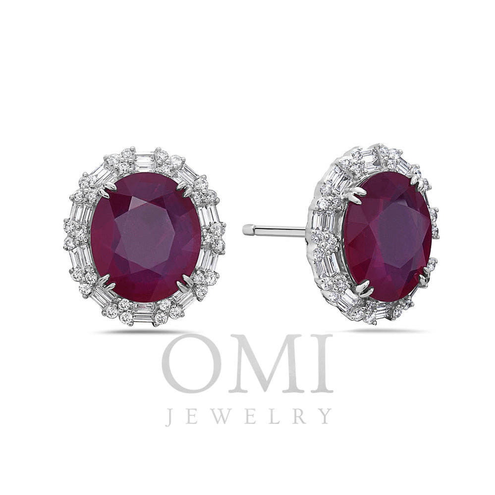 18K WHITE GOLD LADIES EARRINGS WITH RUBY AND DIAMONDS
