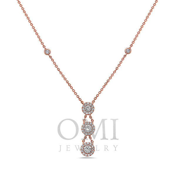 18K Rose Gold Women's Necklace With 1.10 CT Diamonds