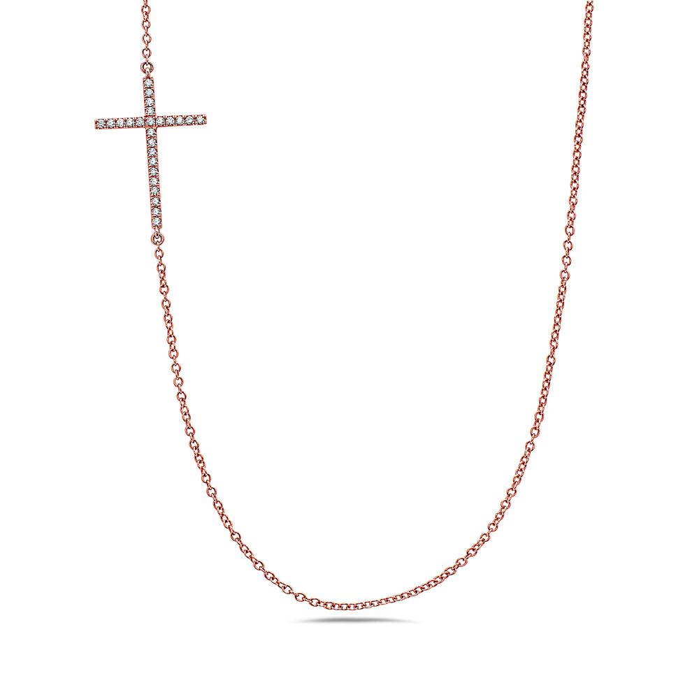 18K Rose Gold Cross Women's Necklace With 0.24 CT Diamonds