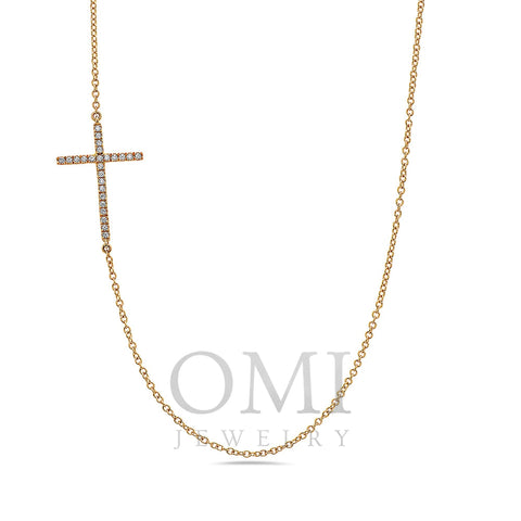 18K Yellow Gold Cross Women's Necklace With 0.24 CT Diamonds