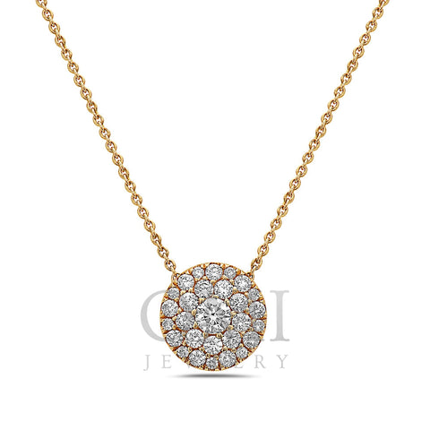 18K Yellow Gold Round Halo Women's Necklace With 0.98 CT Diamonds