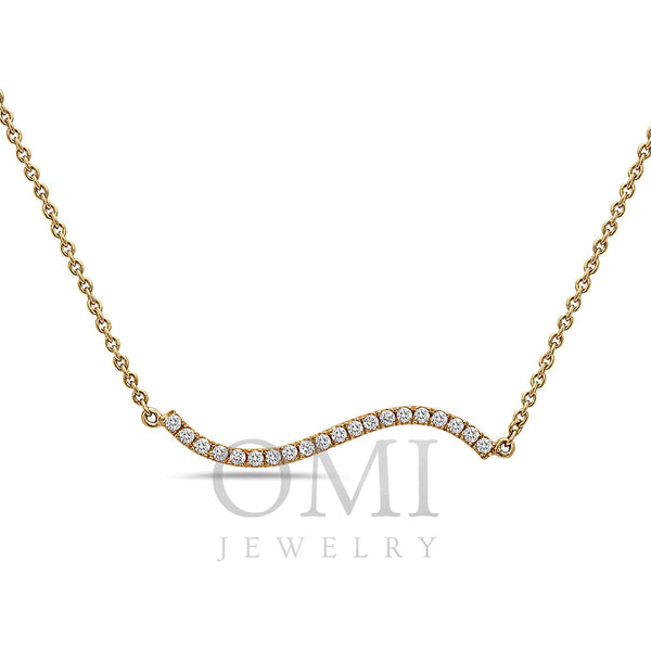 18K Yellow Gold Wave Women's Necklace With 0.18 CT Diamonds