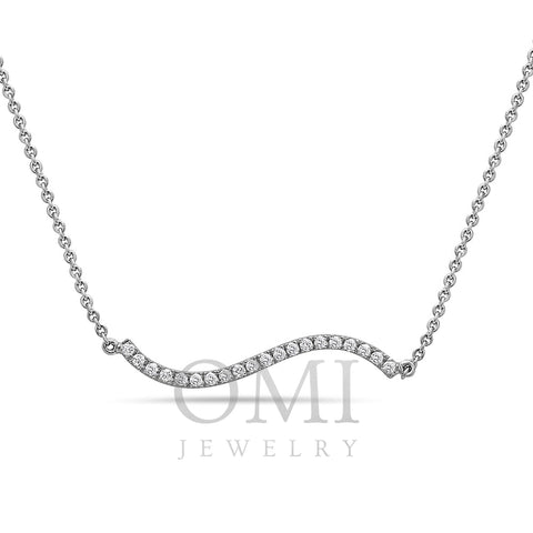18K White Gold Wave Women's Necklace With 0.18 CT Diamonds