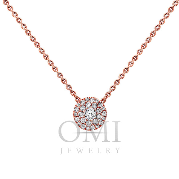 18K Rose Gold Disc Women's Necklace With 0.25 CT Diamonds