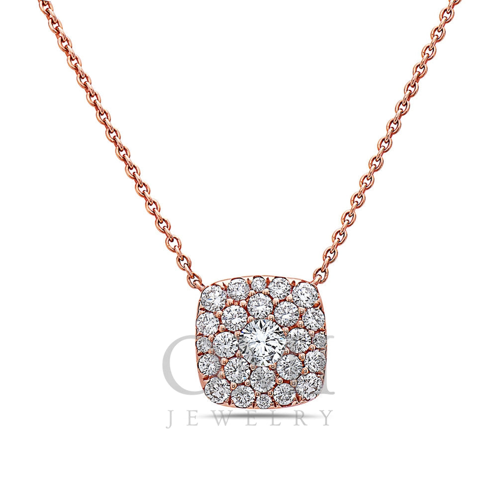 18K Rose Gold Square Women's Necklace With 1.00 CT Diamonds