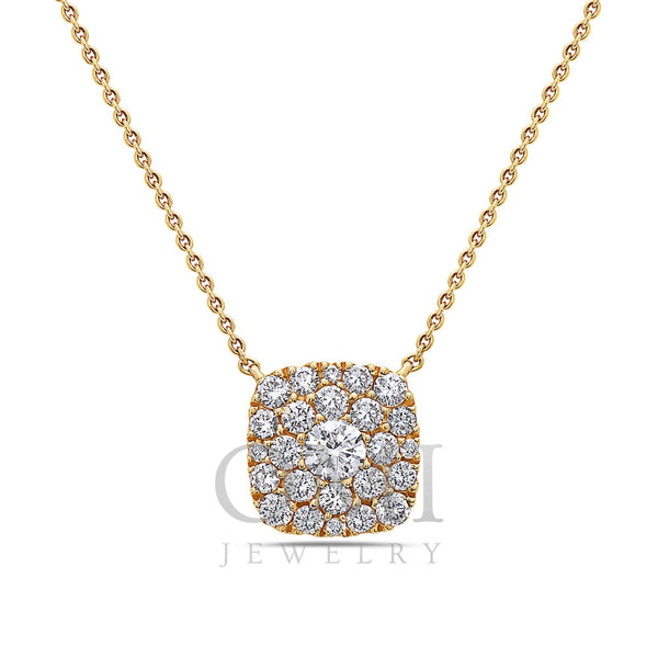 18K Yellow Gold Square Women's Necklace With 1.01 CT Diamonds