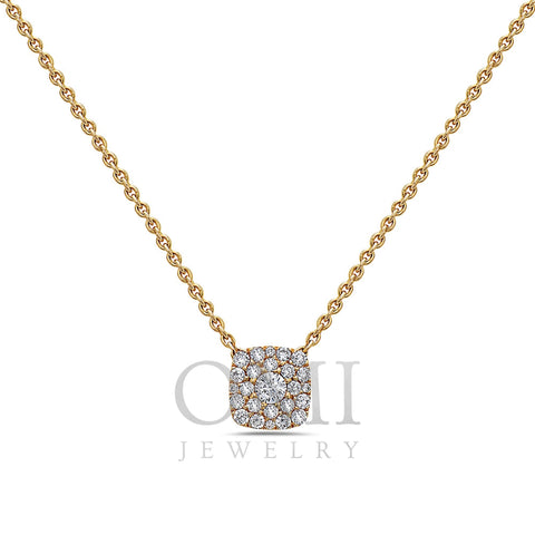 18K Yellow Gold Small Square Women's Necklace With 0.27 CT Diamonds