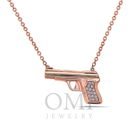 18K Rose Gold Gun Women's Necklace With 0.25 CT Diamonds