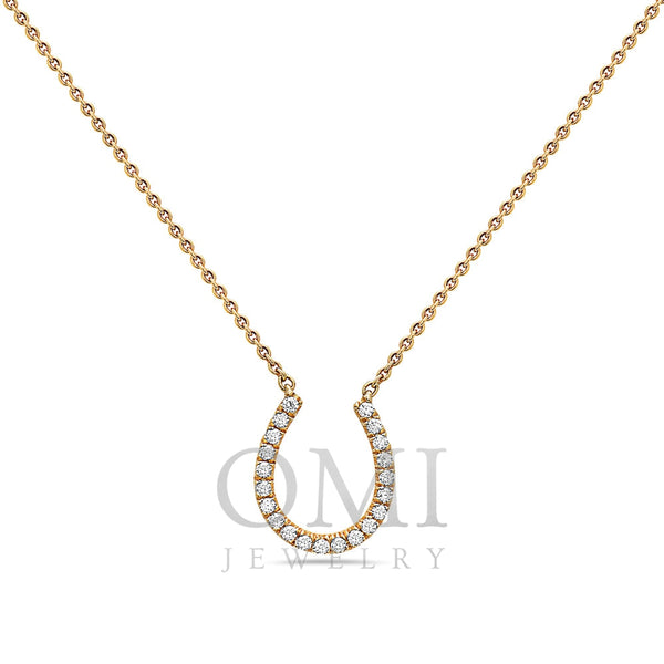 18K Yellow Gold Horseshoe Women's Necklace With 0.17 CT Diamonds