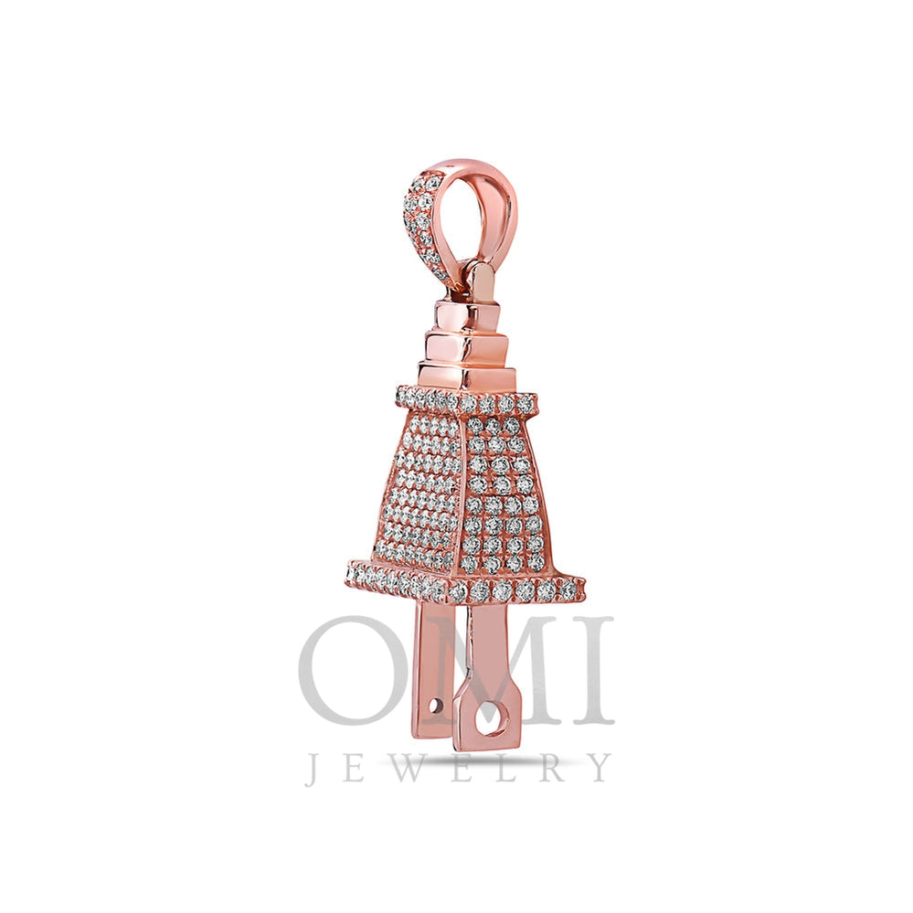 14K Rose Gold Plug Shape Women's Pendant With 1.70 CT Diamonds