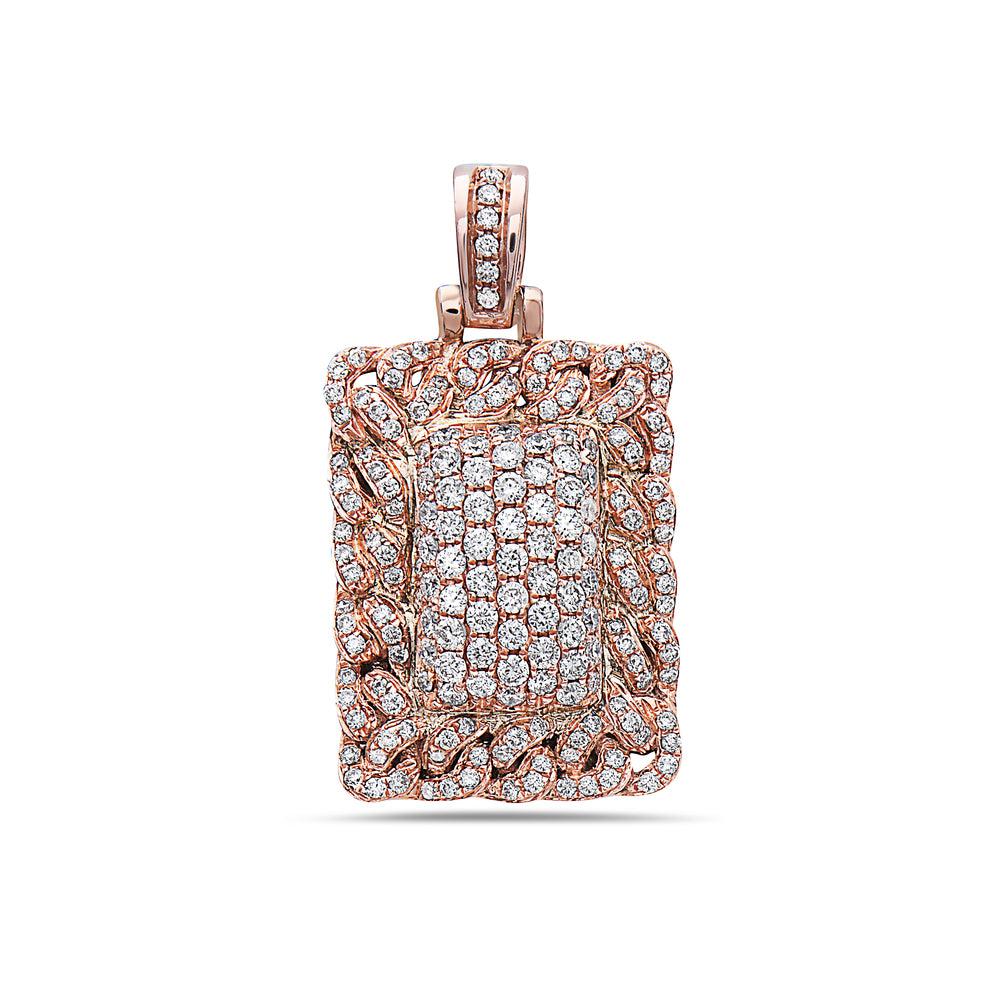 14K Rose Gold Cuban Link Dog Tag Pendant With 1.00 CT Diamonds