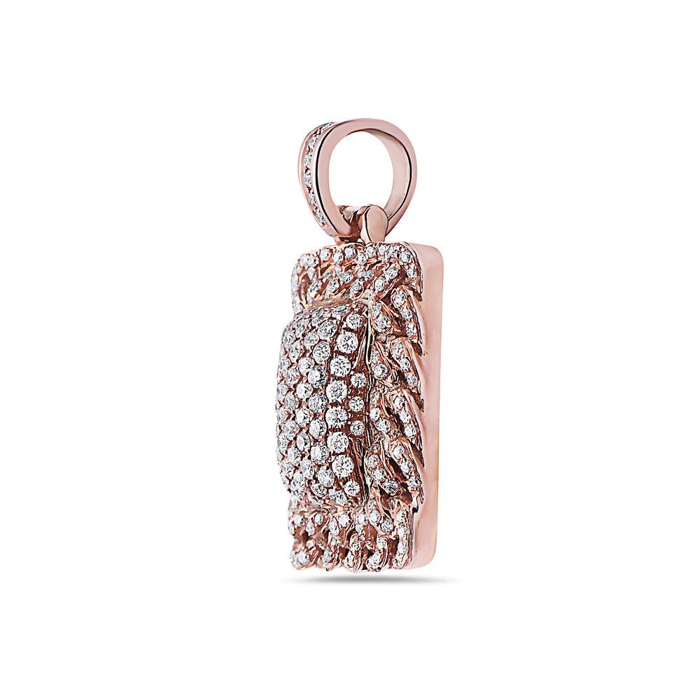 14K Rose Gold Cuban Link Dog Tag Pendant With 1.00 CT Diamonds