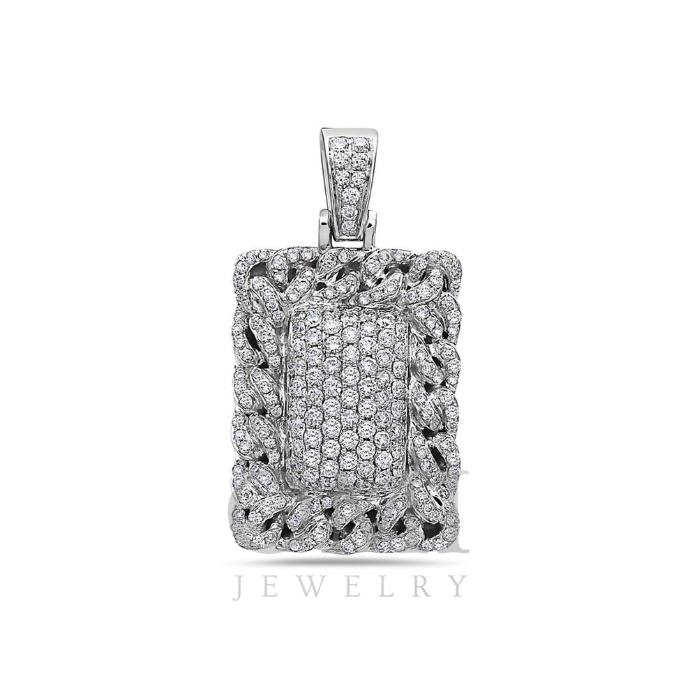 Men's 14K White Gold Cuban Link Dog Tag with 1.70 CT Diamonds