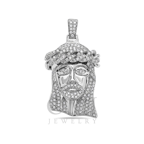Men's 14K White Gold Jesus Head Pendant with 1.37 CT Diamonds