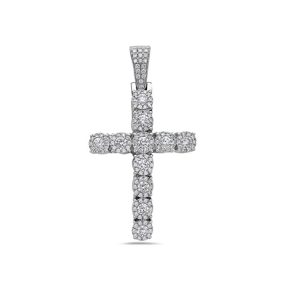 Unisex 14K White Gold Cross Pendant with 2.20 CT Diamonds