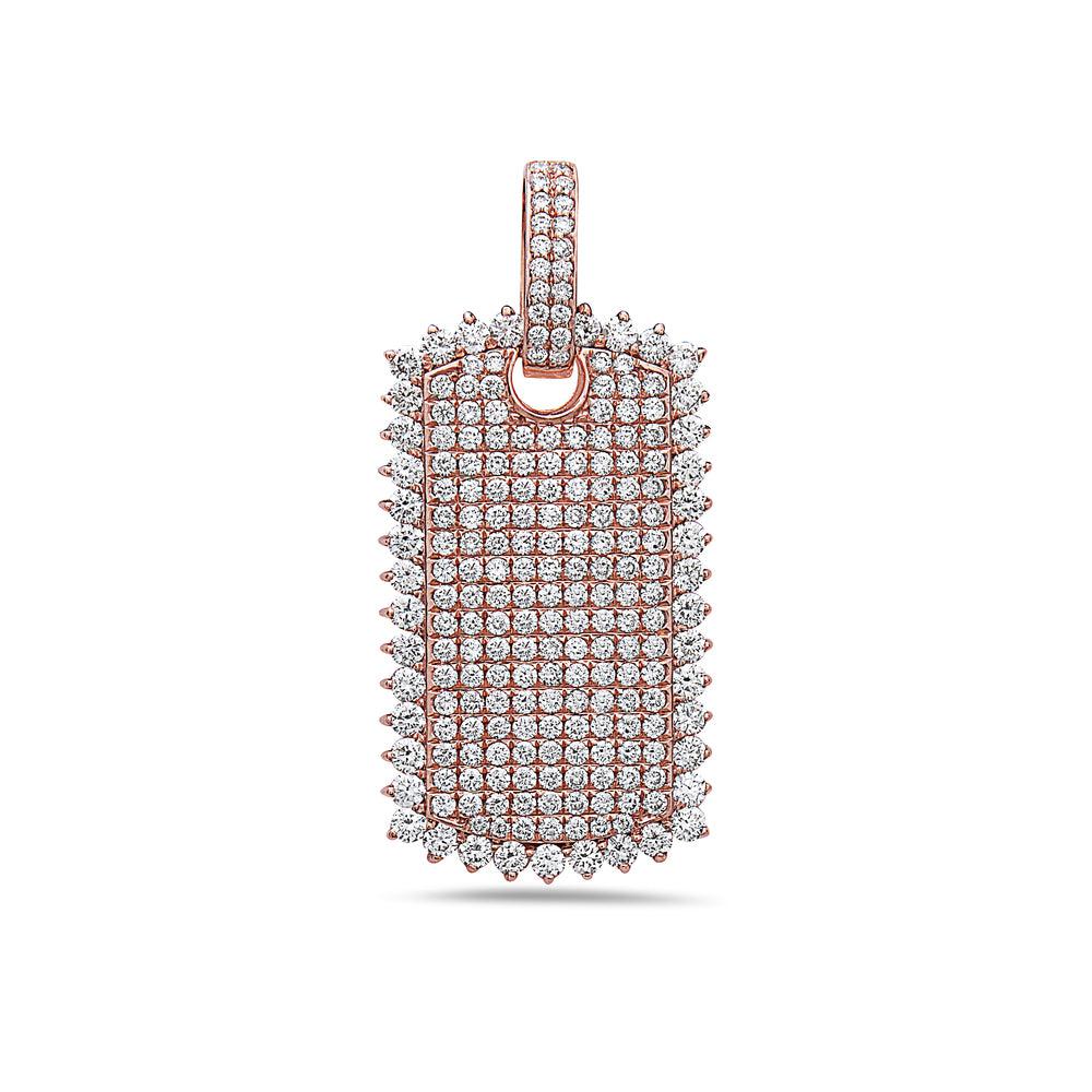 14K Rose Gold Dog Tag Pendant with 3.07 CT Diamonds