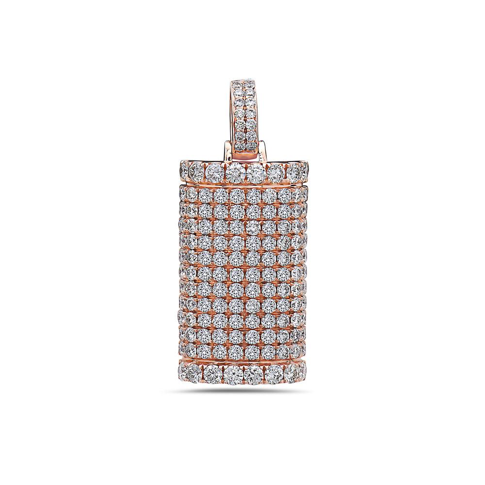 14K Rose Gold Solid Bar Unisex Pendant With 2.47 CT Diamonds
