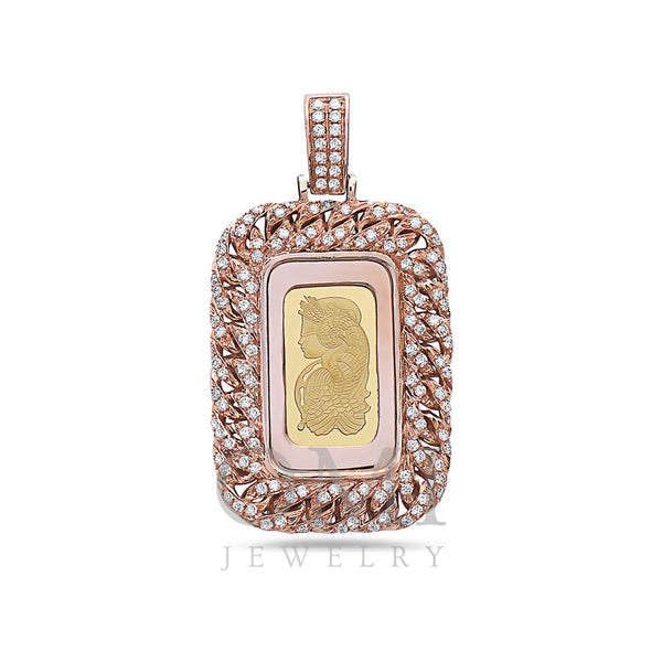 14K Rose Gold Curb Link Fortuna Pendant with 1.25 CT Diamonds