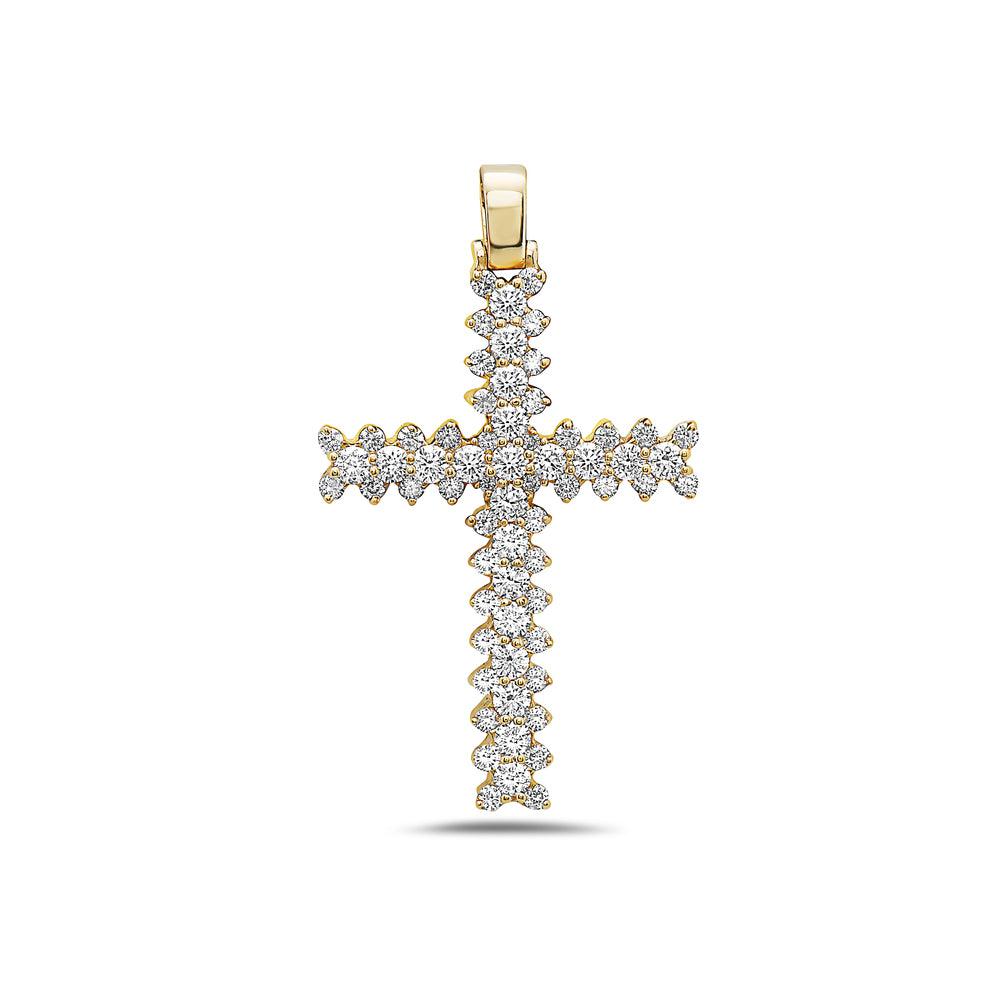 14K Yellow Gold Cross Pendant with 2.42 CT Diamonds