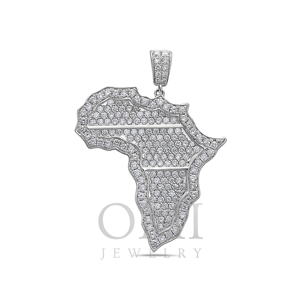 Men's 14K White Gold Africa Pendant with 3.36 CT Diamonds