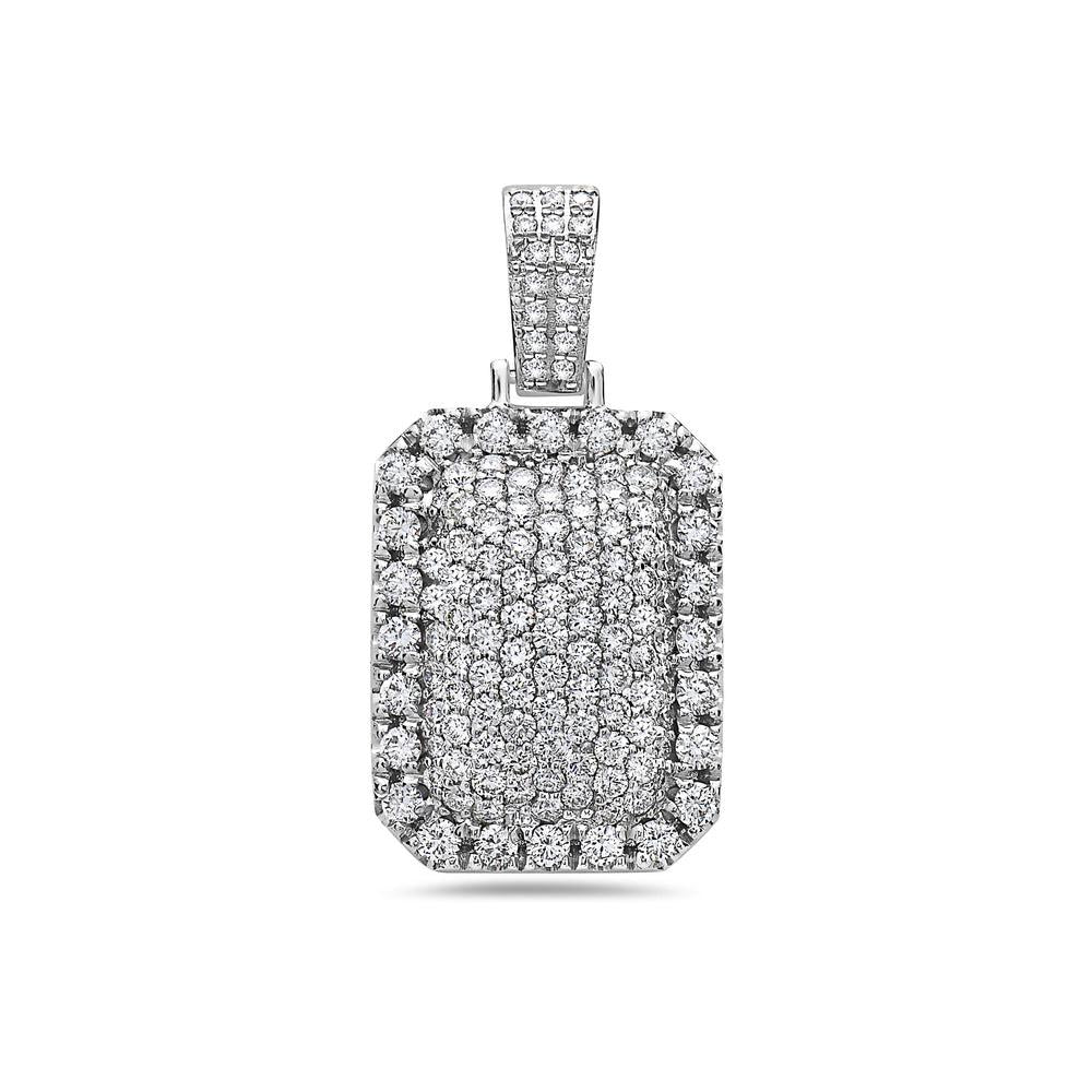 Unisex 14K White Gold Dog Tag Pendant with 3.52 CT Diamonds