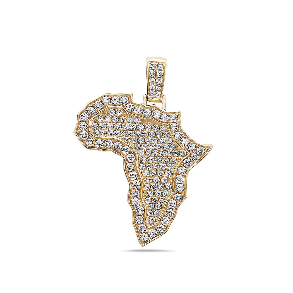 Unisex 14K Yellow Gold Africa Pendant with 1.85 CT Diamonds