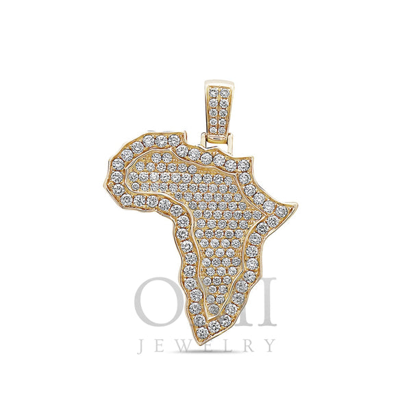Unisex 14K Yellow Gold Africa Pendant with 1.85 CT Diamonds