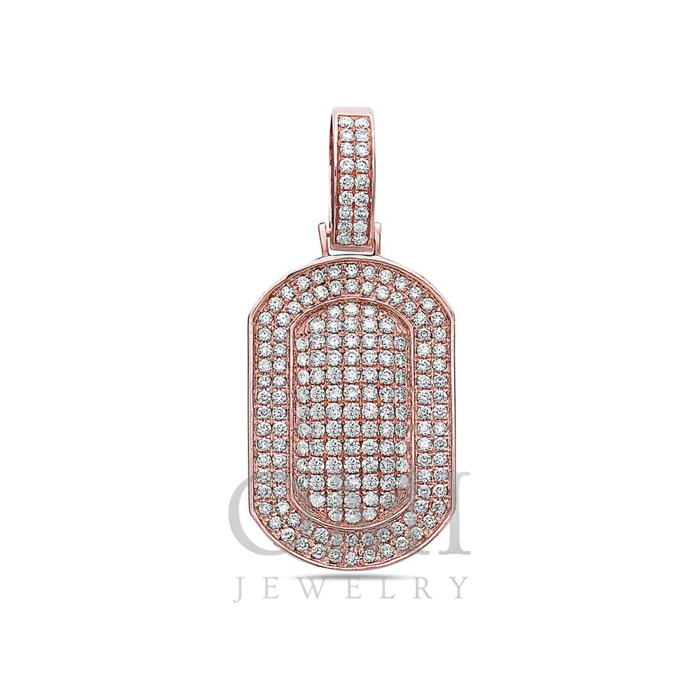 14K Rose Gold Dog Tag Pendant with 2.40 CT Diamonds